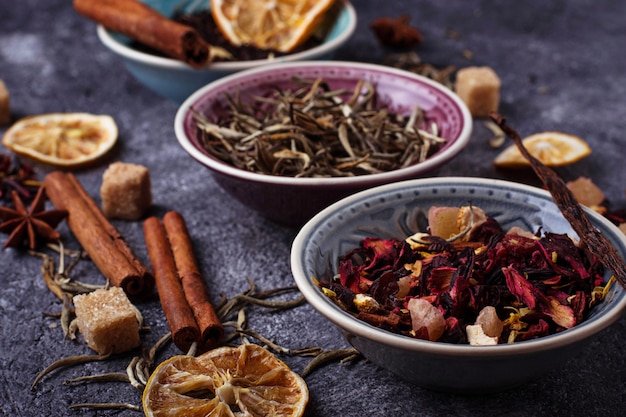 Various kinds of dry tea 