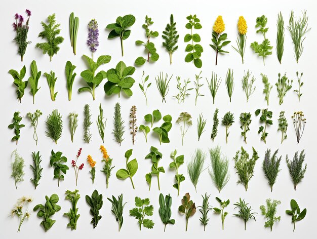 Various Kinds of Herbs on White Background