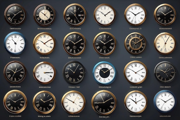 사진 간단한 시계에서 복잡한 시계에 이르기까지 다양한 종류의 시계