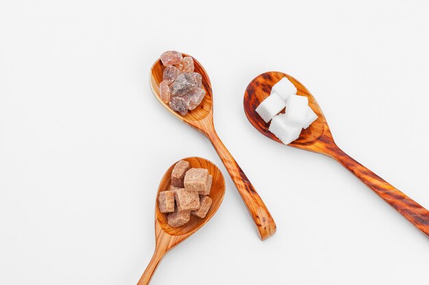 Various kinds of sugar in spoon