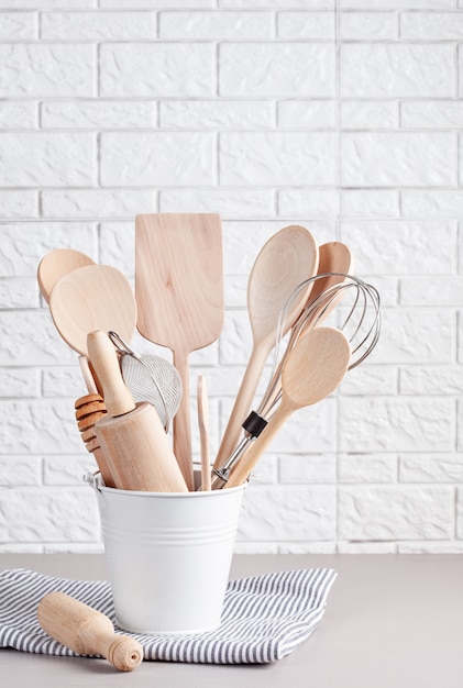 Photo various kitchen utensils. recipe cookbook, cooking classes concept