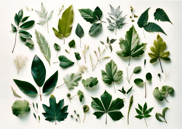 Various leaves on white background