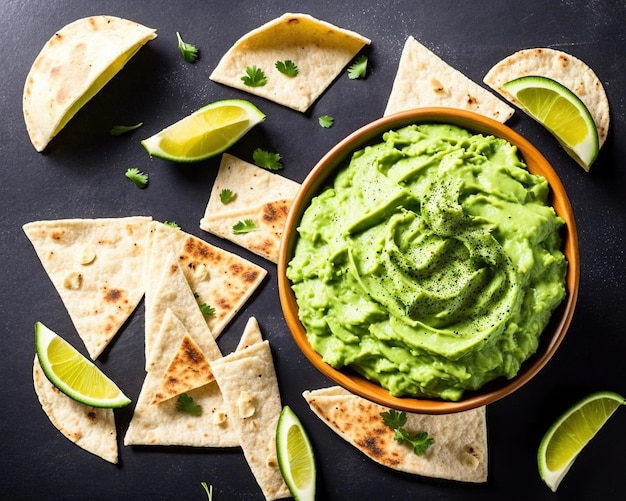 Various mexican dishes with lime and guacamole