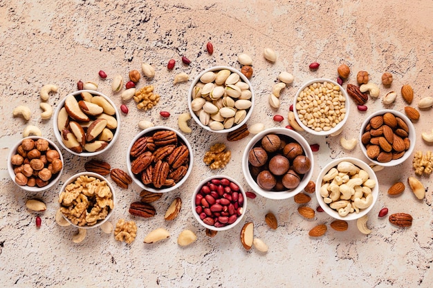 Various Nuts in bowls