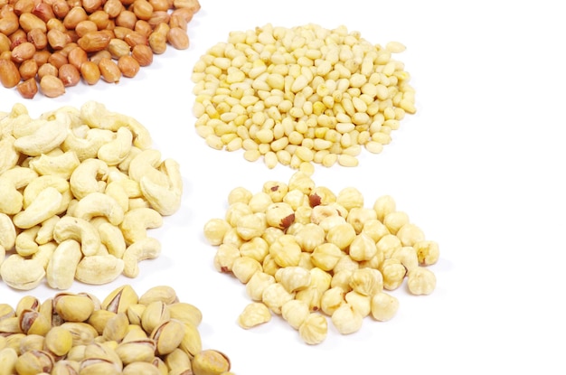 various nuts on a white background