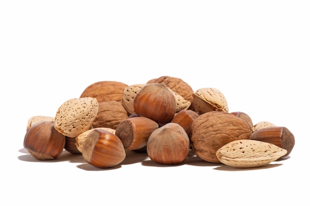 Various nuts on a white isolated background