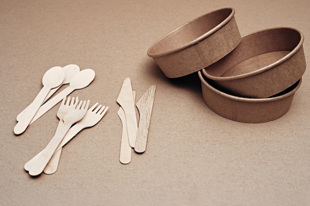 Various paper and wood biodegradable disposable tableware