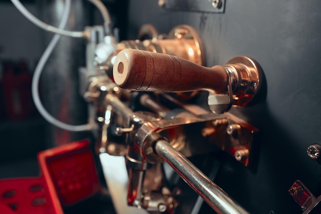 Various parts of a coffee roasting machine Close up view