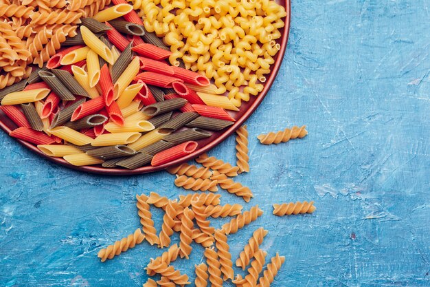 various pasta close-up, top view