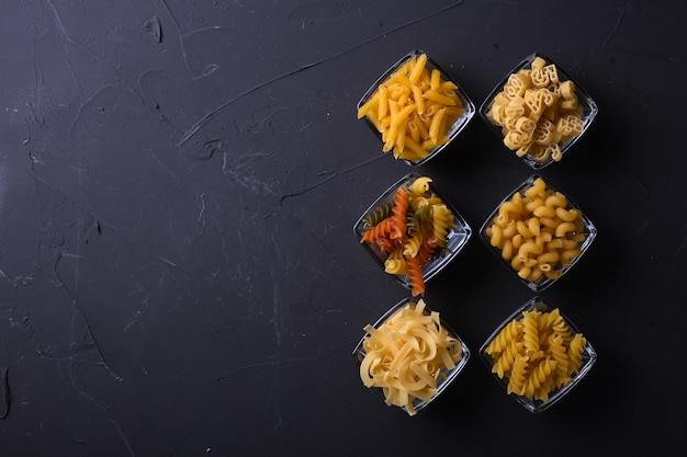 Various pasta. Cooking concept. Top view .