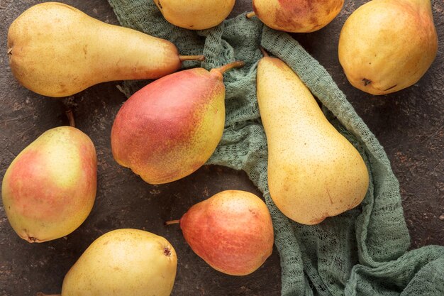 Various pears on a dark background