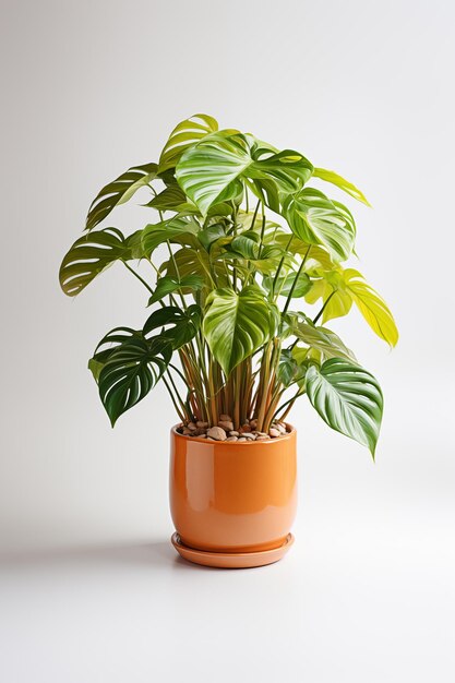 Photo various philodendron in terracotta pot isolated on white background