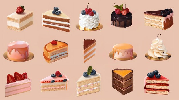 Photo various pieces of cake and pastries