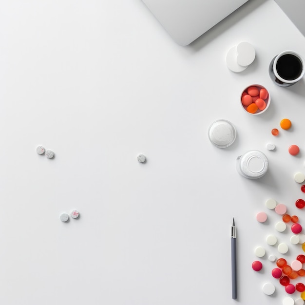 Various pills and tablets with table Medical Health healthcare and pharmacy Copy space Generative AI