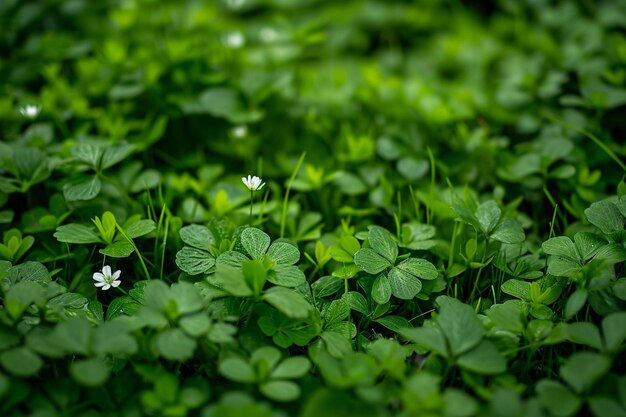 Various plants grass green leaves and small flowers