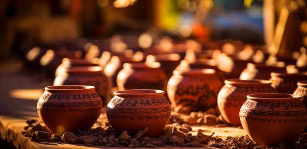 Various pots arranged on the ground A bunch of pots that are sitting on the ground