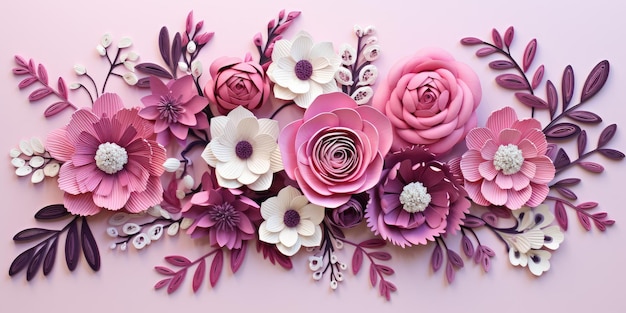 Various purple flowers Floral background 3D High quality photo Generative AI