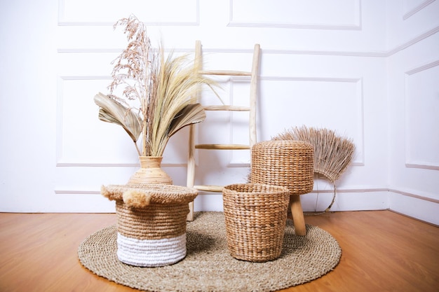 various rattan and woven handicraft for minimalist interior decoration