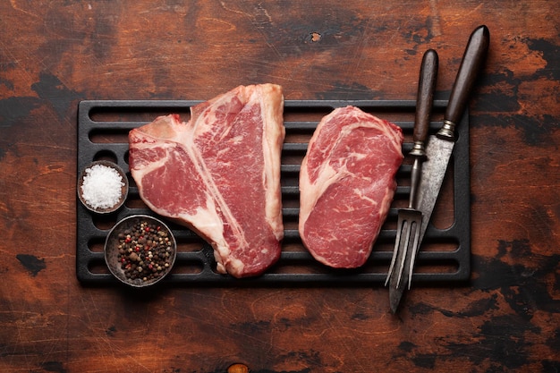 Various raw beef steaks