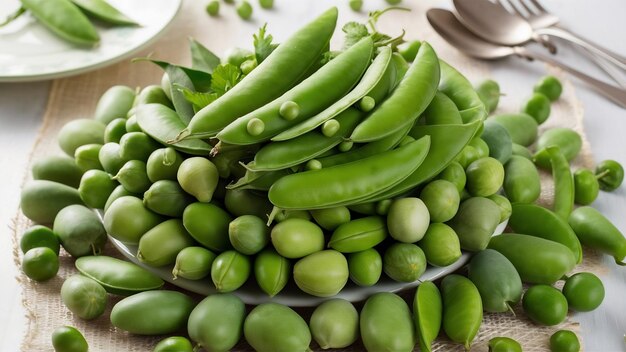 various raw fresh green pea