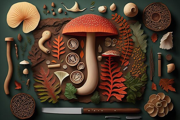 Various Raw Mushroom Types generative ai