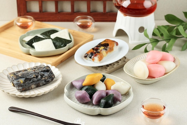 Various Rice Cake Korean Traditional Food Songpyeon Baramtteok for Chuseok