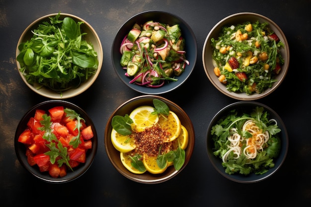 Photo various salads in bowls