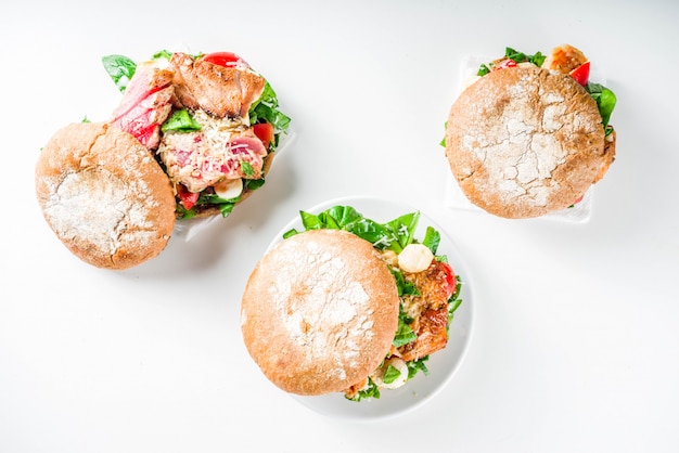 Various seafood and fish burgers assortment