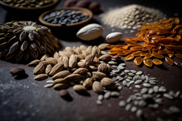 Various seeds on a table photographed close up