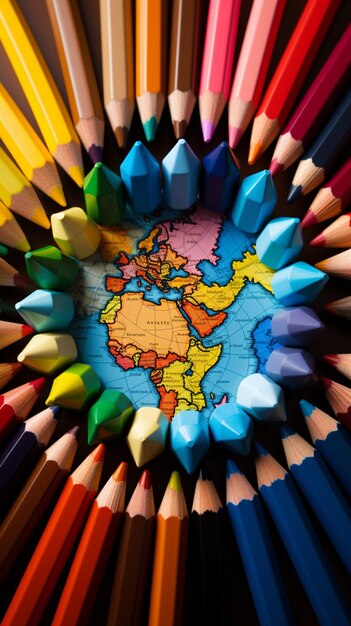 Premium AI Image | Various shades of color pencils frame a vibrant and