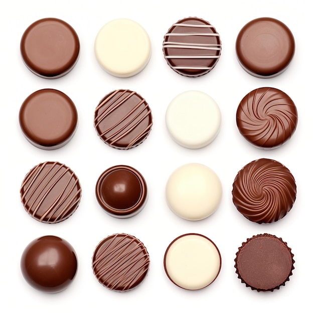 Photo various shapes and designs of milk and dark chocolates