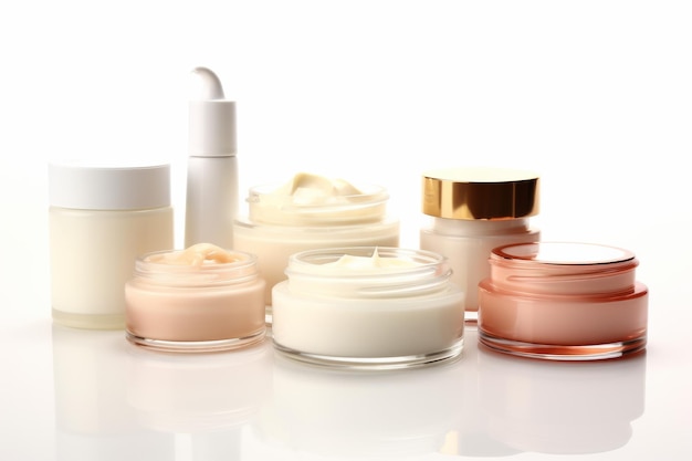 Photo various skin care products displayed together on a white or clear surface png transparent background