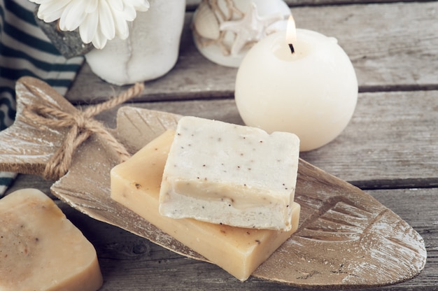 various soap on old wood