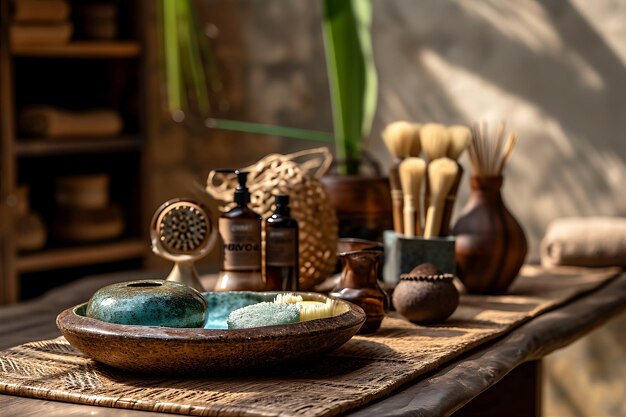 Photo various spa items adorned on a table