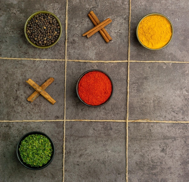 various spices in bingo style