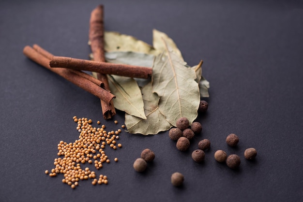 Various spices on a dark background