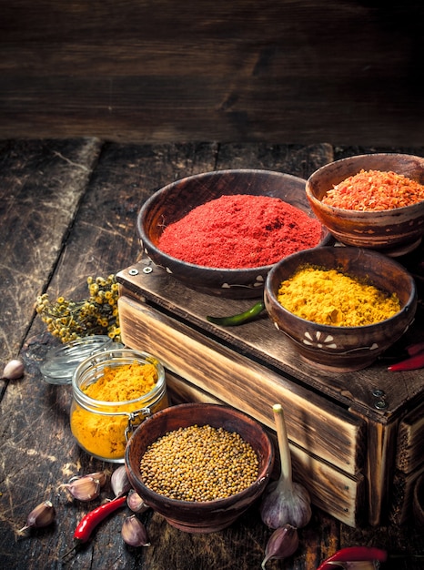 Various spicy spices and herbs. 