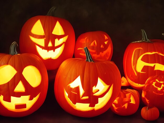 Foto diverse sculture spettrali di zucca di halloween