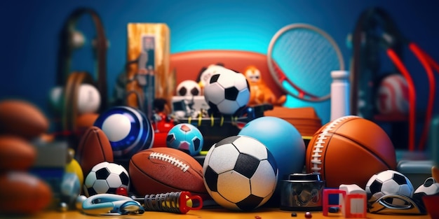 Various Sport Equipment And Many Different Accessories Background Generative Ai