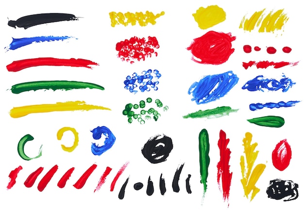 Photo various strokes of acrylic multicolored paint on an isolated background