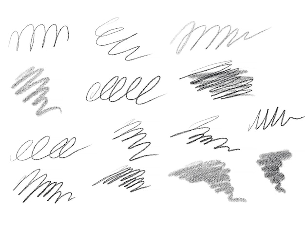 Various strokes made with a simple pencil, black doodles.