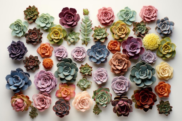 Various succulents with a white background AI Generated