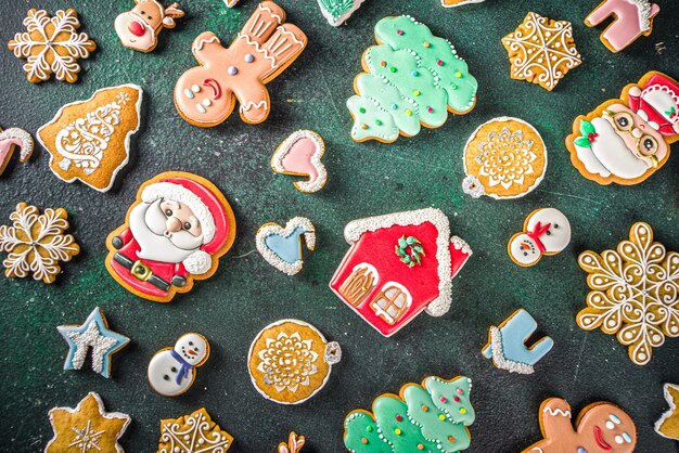 Various sugar-glazed festive Christmas cookies