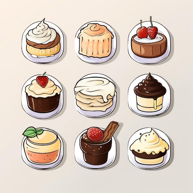 Photo various of sweets and desserts set and collection chocolate cake cupcakes red velvet cake apple pie macarons pretzel donut pastries muffin cookies croissant bakery sweets isolated on white