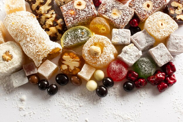 Various Turkish delights and chocolate candies