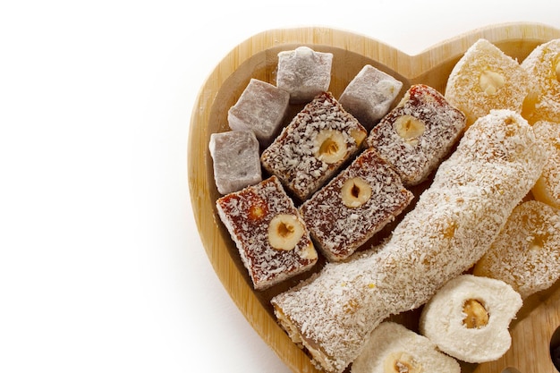 Various Turkish delights with hazelnuts and walnuts