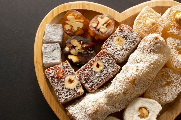 Various Turkish delights with hazelnuts and walnuts