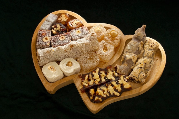 Various Turkish delights with hazelnuts and walnuts