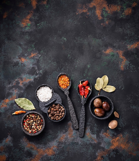 Various type of dry herbs and spices