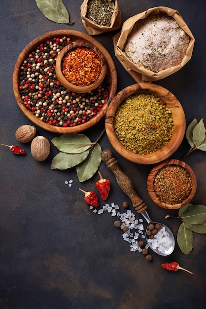 Various type of herbs and spices